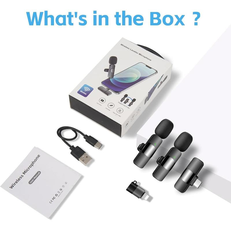 2-Pack Wireless Lavalier Microphone for Iphone, Ipad, Android & Macbook - Lightning/Usb-C Plug-And-Play Mini Microphone with Noise Cancelling for Videos, Podcasts, Tiktok, Youtube(No Bluetooth)