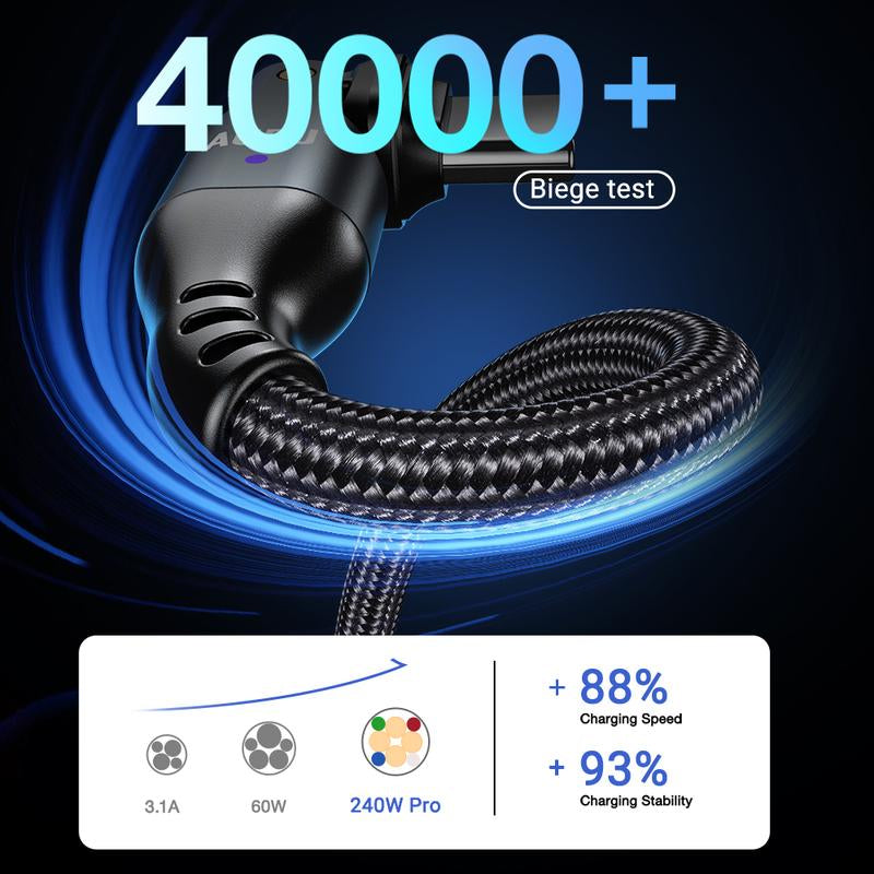 AUFU 240W USB C to USB C Cable3.3Ft/ 6Ft/10Ft(2 Pack), USBC to USBC Dual Head 180° Rotation/C to C Cable/High Speed USB C Cable/Usb C Fast Charging Cable for Phone 16/15/Ma-Book/Pad Series