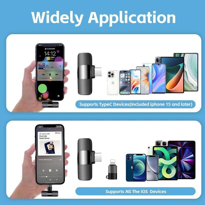 2-Pack Wireless Lavalier Microphone for Iphone, Ipad, Android & Macbook - Lightning/Usb-C Plug-And-Play Mini Microphone with Noise Cancelling for Videos, Podcasts, Tiktok, Youtube(No Bluetooth)