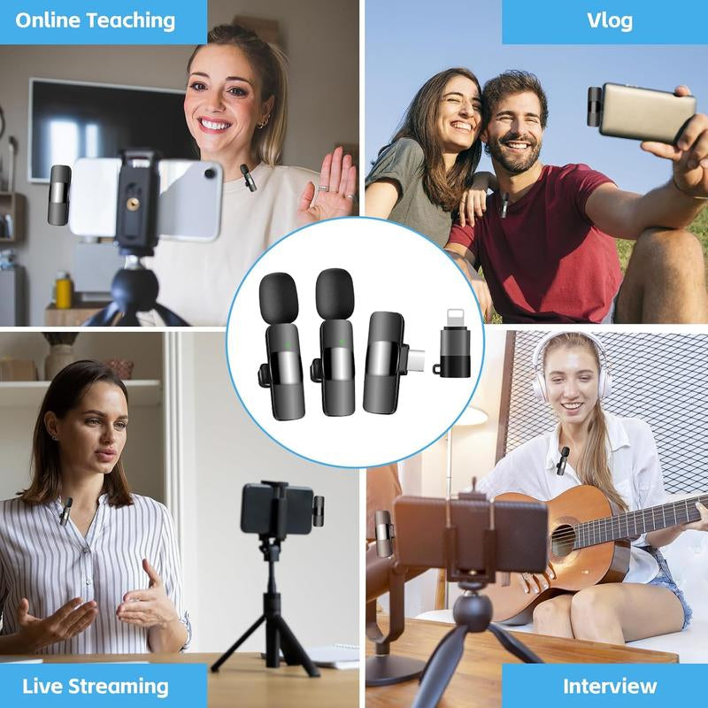 2-Pack Wireless Lavalier Microphone for Iphone, Ipad, Android & Macbook - Lightning/Usb-C Plug-And-Play Mini Microphone with Noise Cancelling for Videos, Podcasts, Tiktok, Youtube(No Bluetooth)