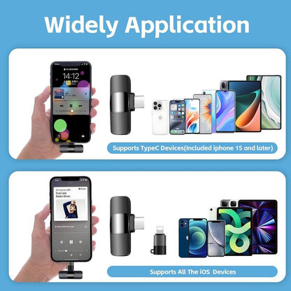 2-Pack Wireless Lavalier Microphone for Iphone, Ipad, Android & Macbook - Lightning/Usb-C Plug-And-Play Mini Microphone with Noise Cancelling for Videos, Podcasts, Tiktok, Youtube(No Bluetooth)