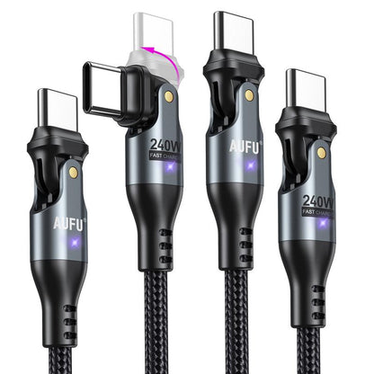 AUFU 240W USB C to USB C Cable3.3Ft/ 6Ft/10Ft(2 Pack), USBC to USBC Dual Head 180° Rotation/C to C Cable/High Speed USB C Cable/Usb C Fast Charging Cable for Phone 16/15/Ma-Book/Pad Series